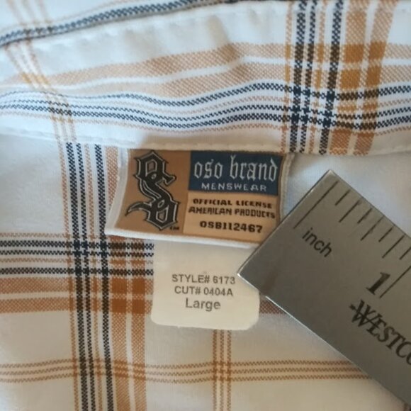Oso Brand Men's size Large white, brown and black plaid print top - Picture 12 of 13